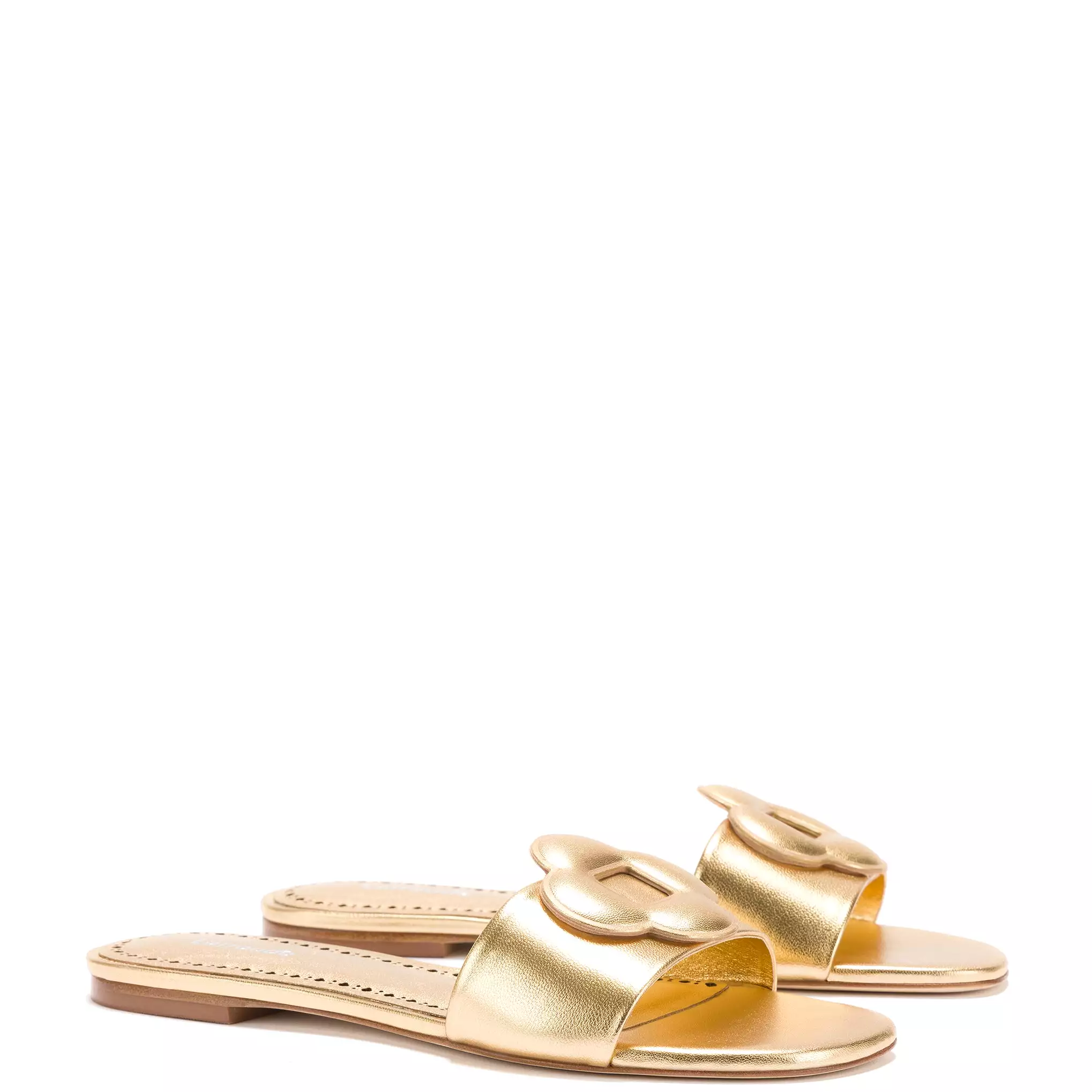 Flora Flat Mule In Gold Metallic Leather