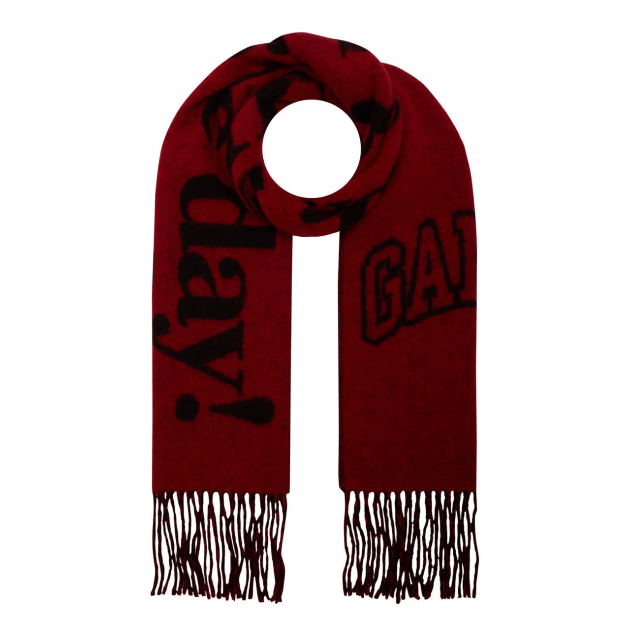 GANNI The Sustainable Edit Please Recycle Logo Fringed Scarf - Winery