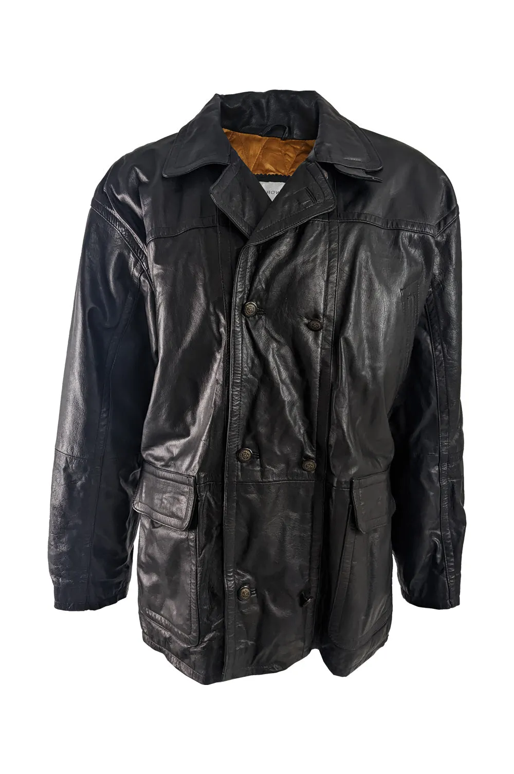 Gavin Brown Mens Vintage Black Leather Double Breasted Coat, 1980s