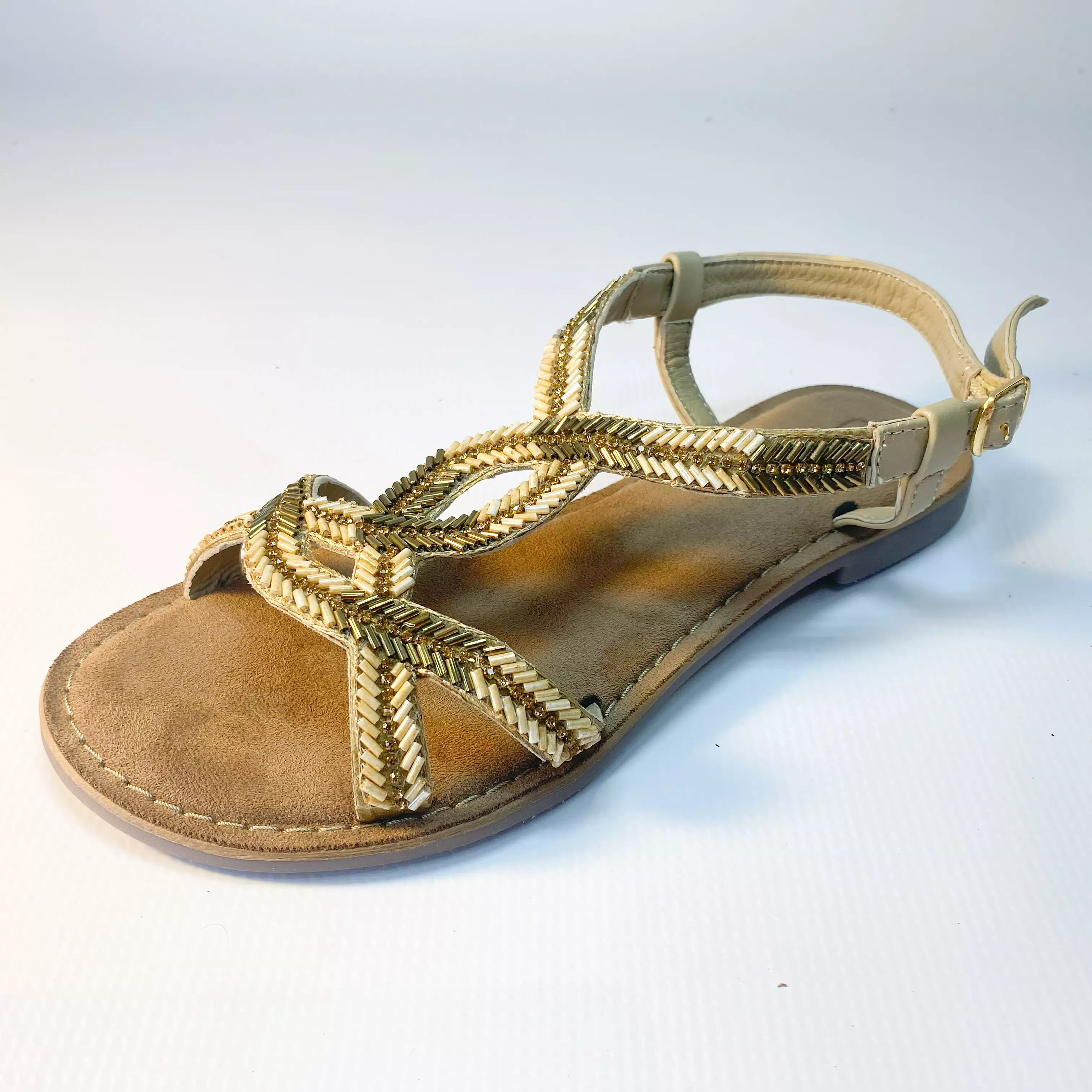 Gia beige beaded leather sandal