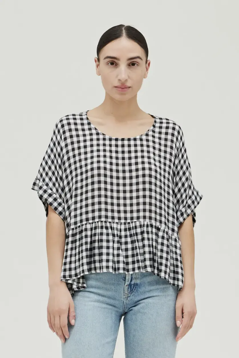 Gingham Boxy Ruffle Top