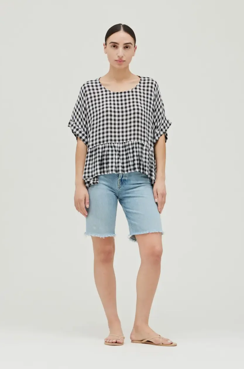 Gingham Boxy Ruffle Top