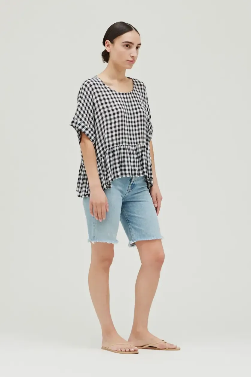 Gingham Boxy Ruffle Top