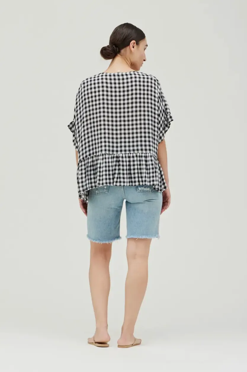 Gingham Boxy Ruffle Top