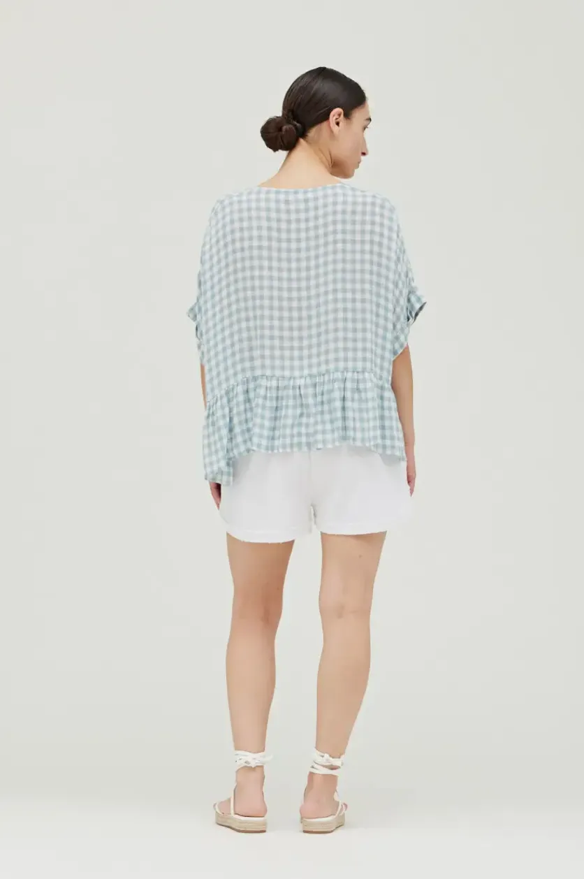 Gingham Boxy Ruffle Top