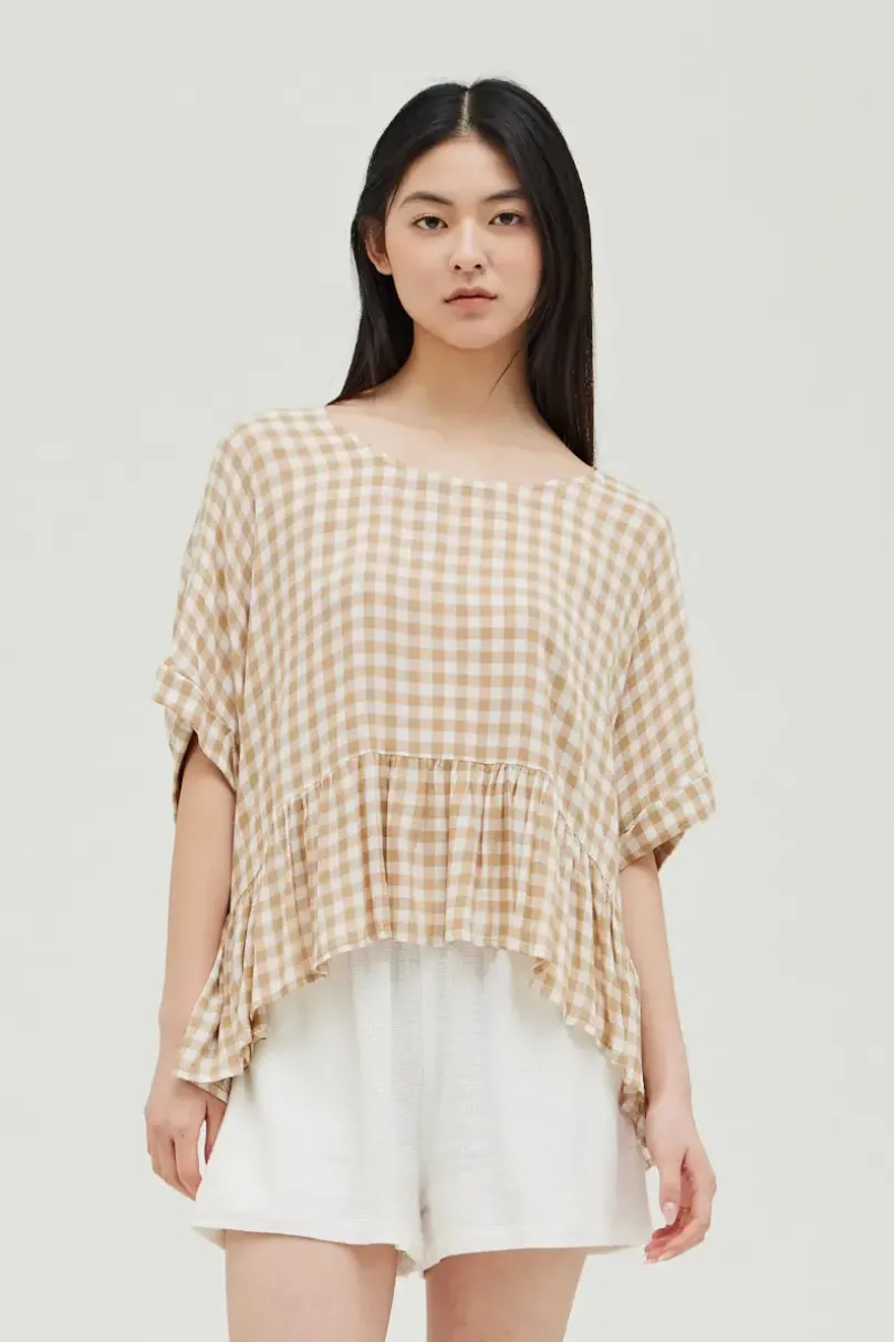 Gingham Boxy Ruffle Top