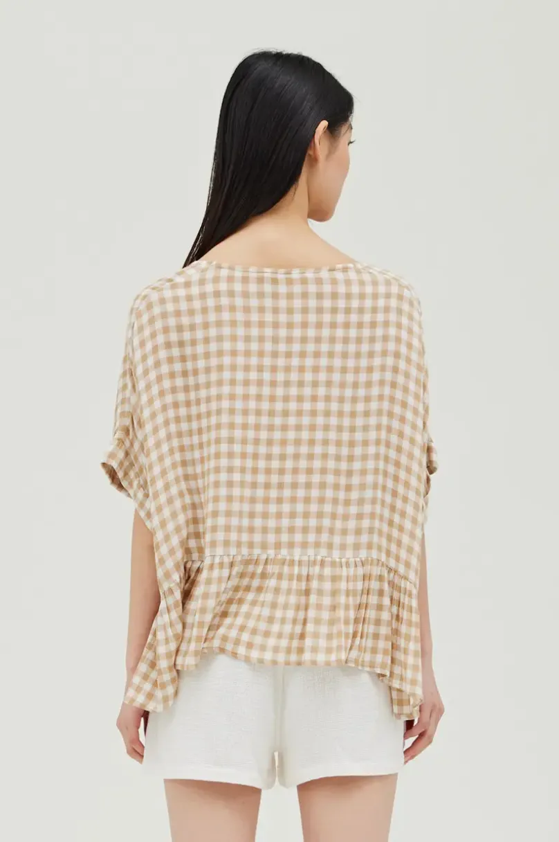 Gingham Boxy Ruffle Top