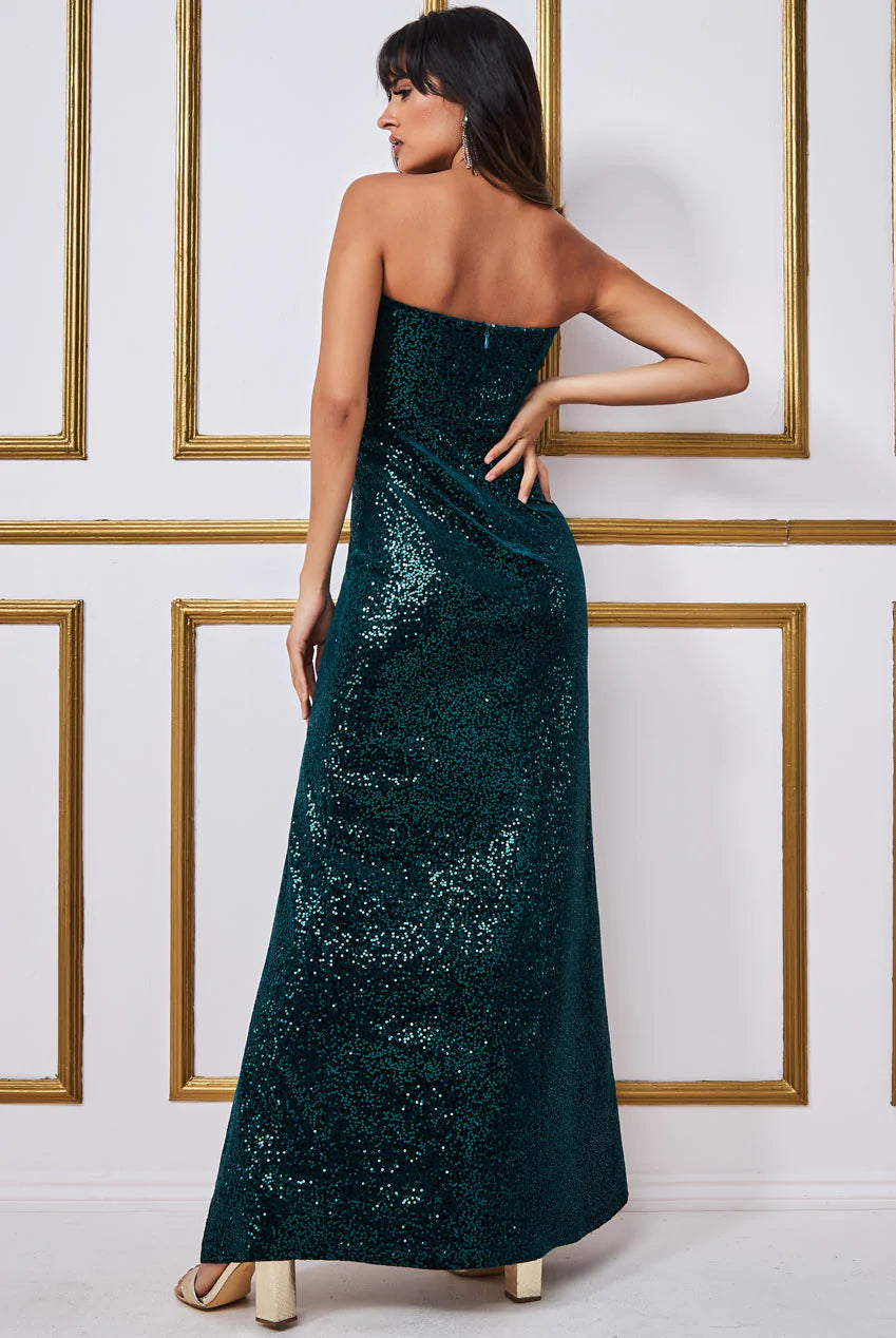 Goddiva Sequin Velvet Bandeau Maxi Dress