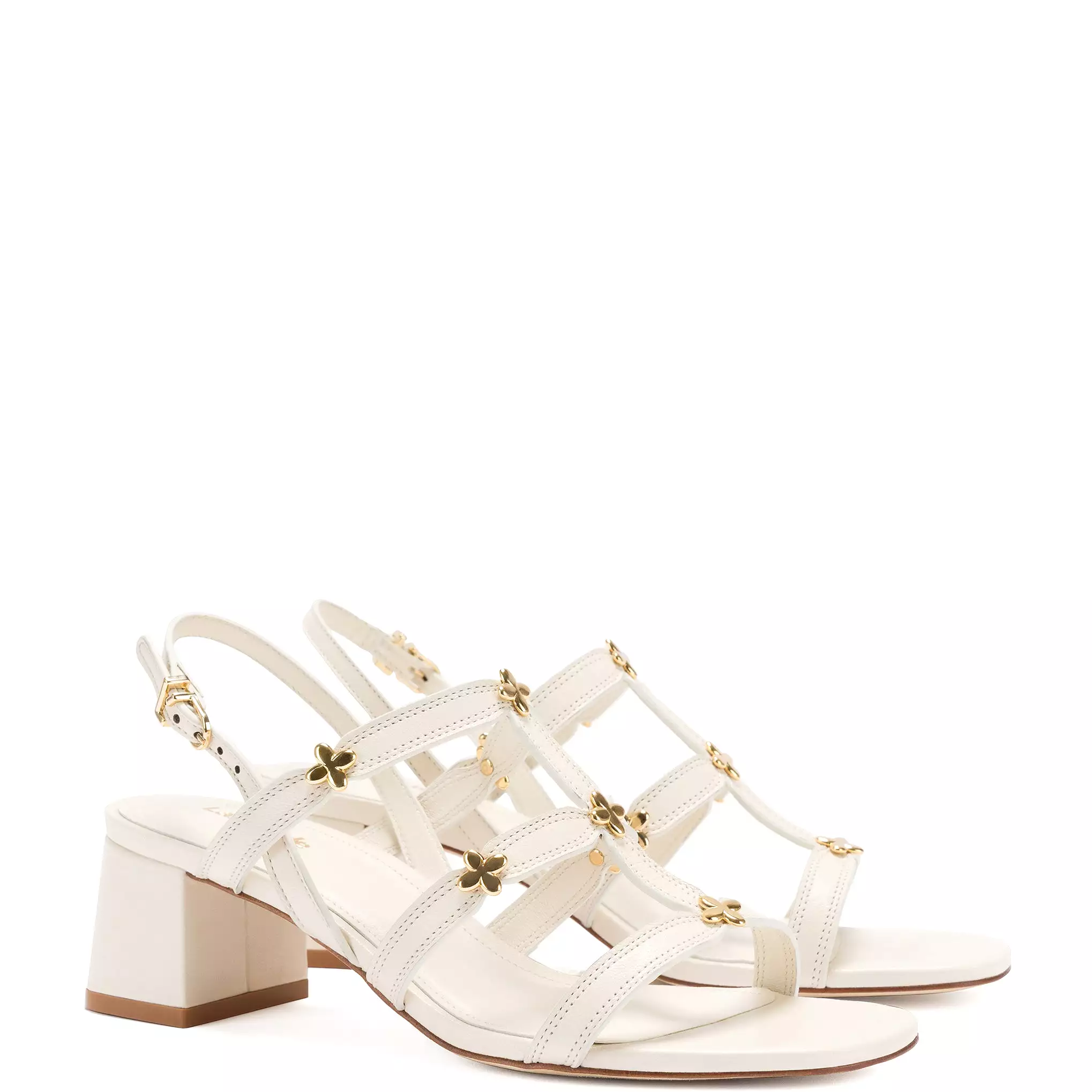 Harmony Block Sandal In Ivory Leather