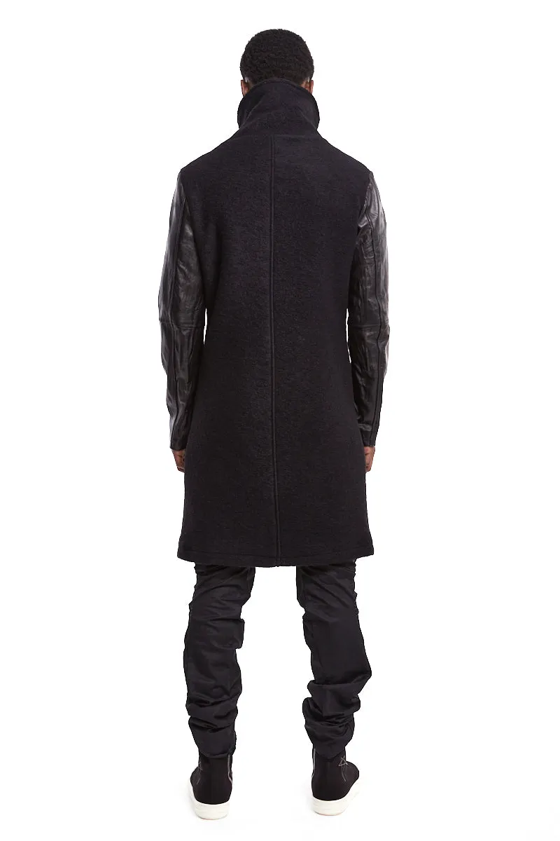 HIGH NECK BOILED WOOL COAT