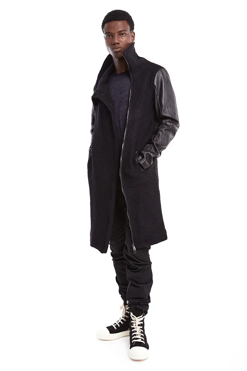 HIGH NECK BOILED WOOL COAT