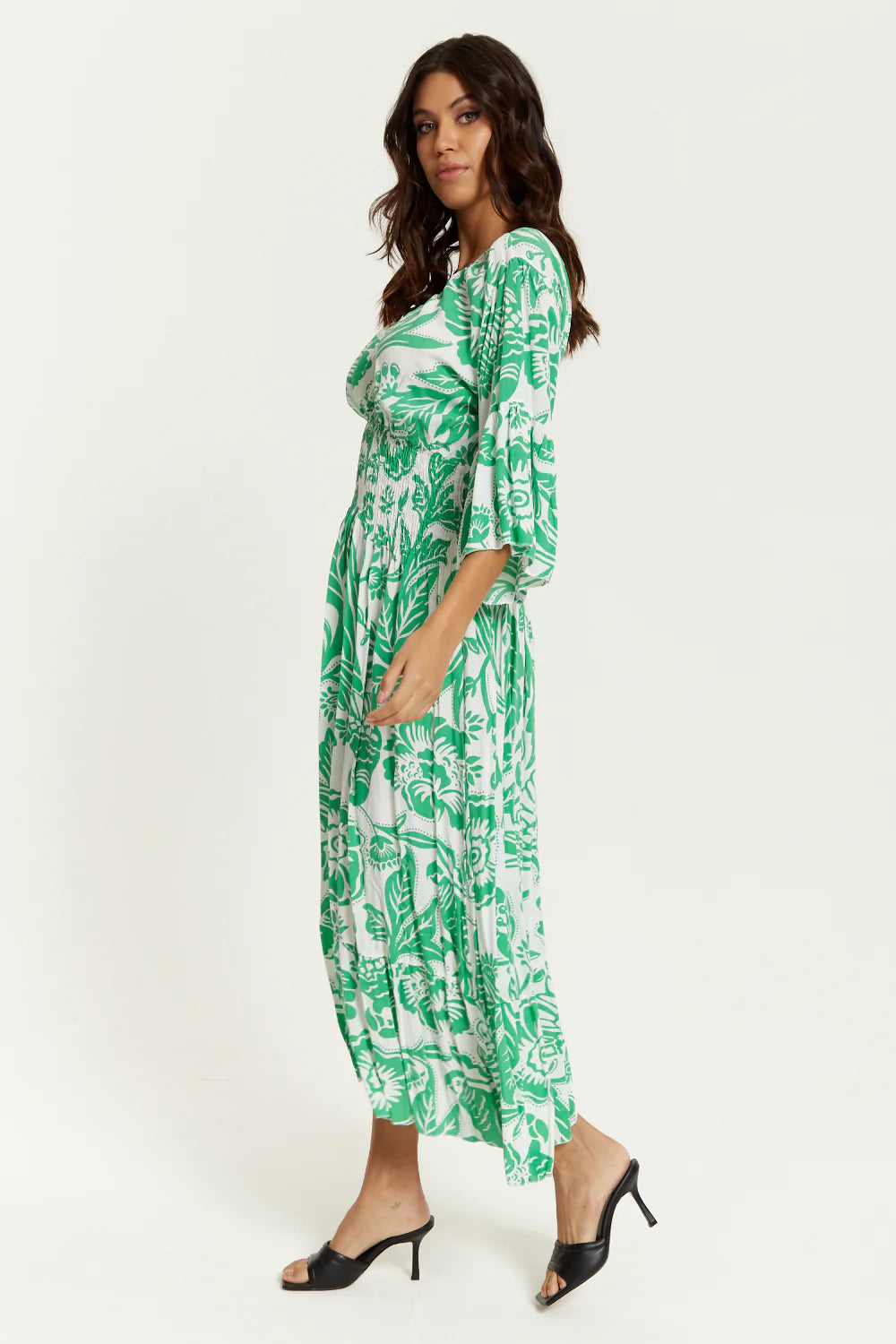 Hoxton Gal Oversized V Neck Detail Floral Print Maxi Dress