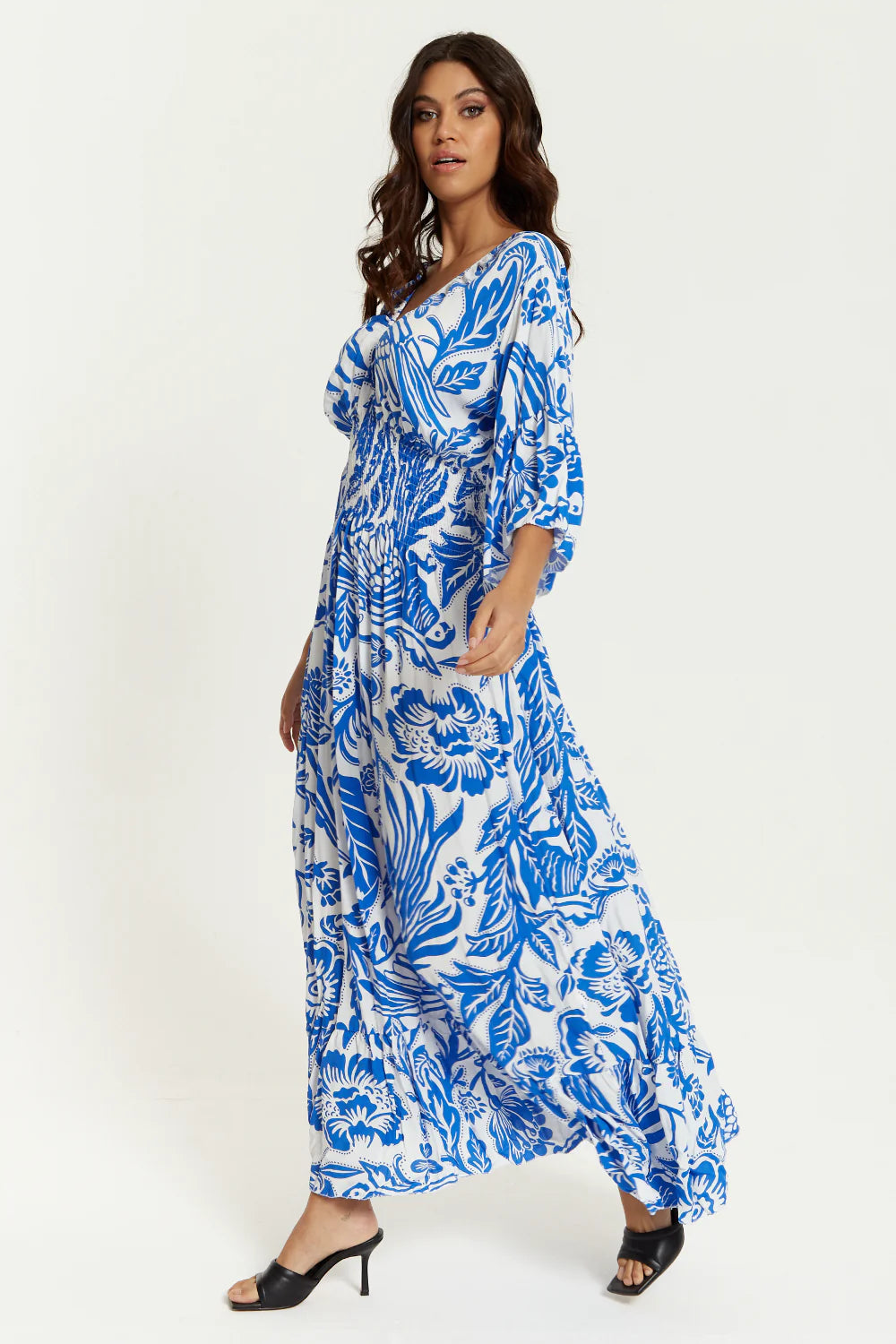 Hoxton Gal Oversized V Neck Detail Floral Print Maxi Dress