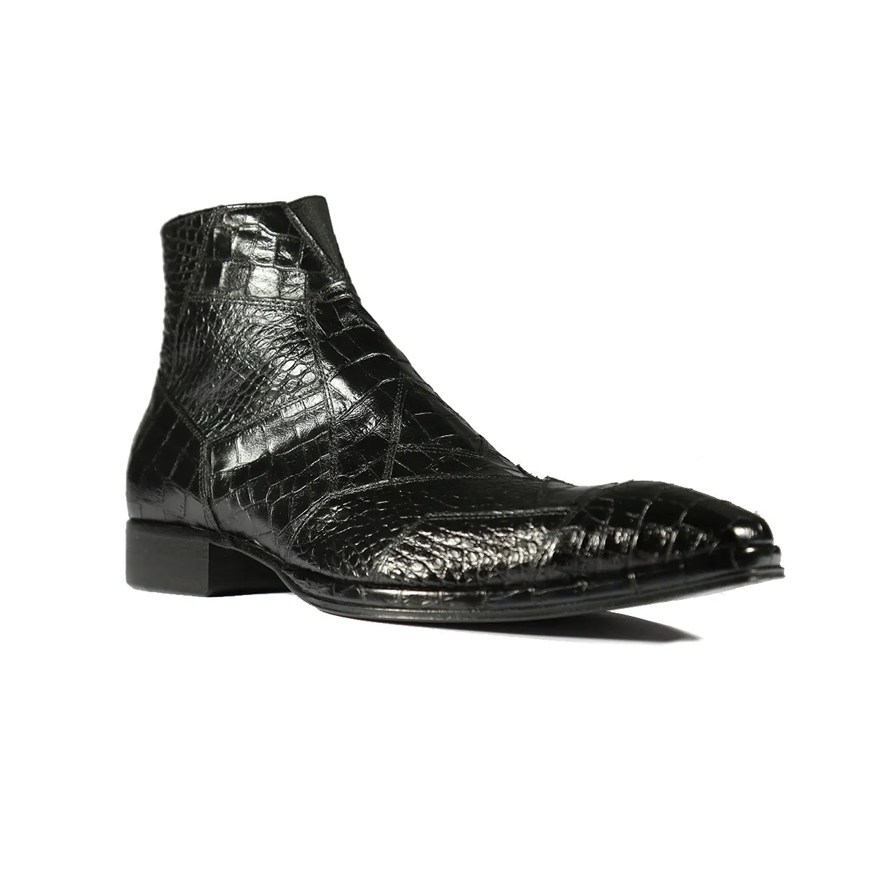 Jo Ghost 2030 Men's Shoes Black Crocodile Print / Calf-Skin Leather Ankle Boots (JG5308)