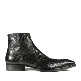 Jo Ghost 2030 Men's Shoes Black Crocodile Print / Calf-Skin Leather Ankle Boots (JG5308)