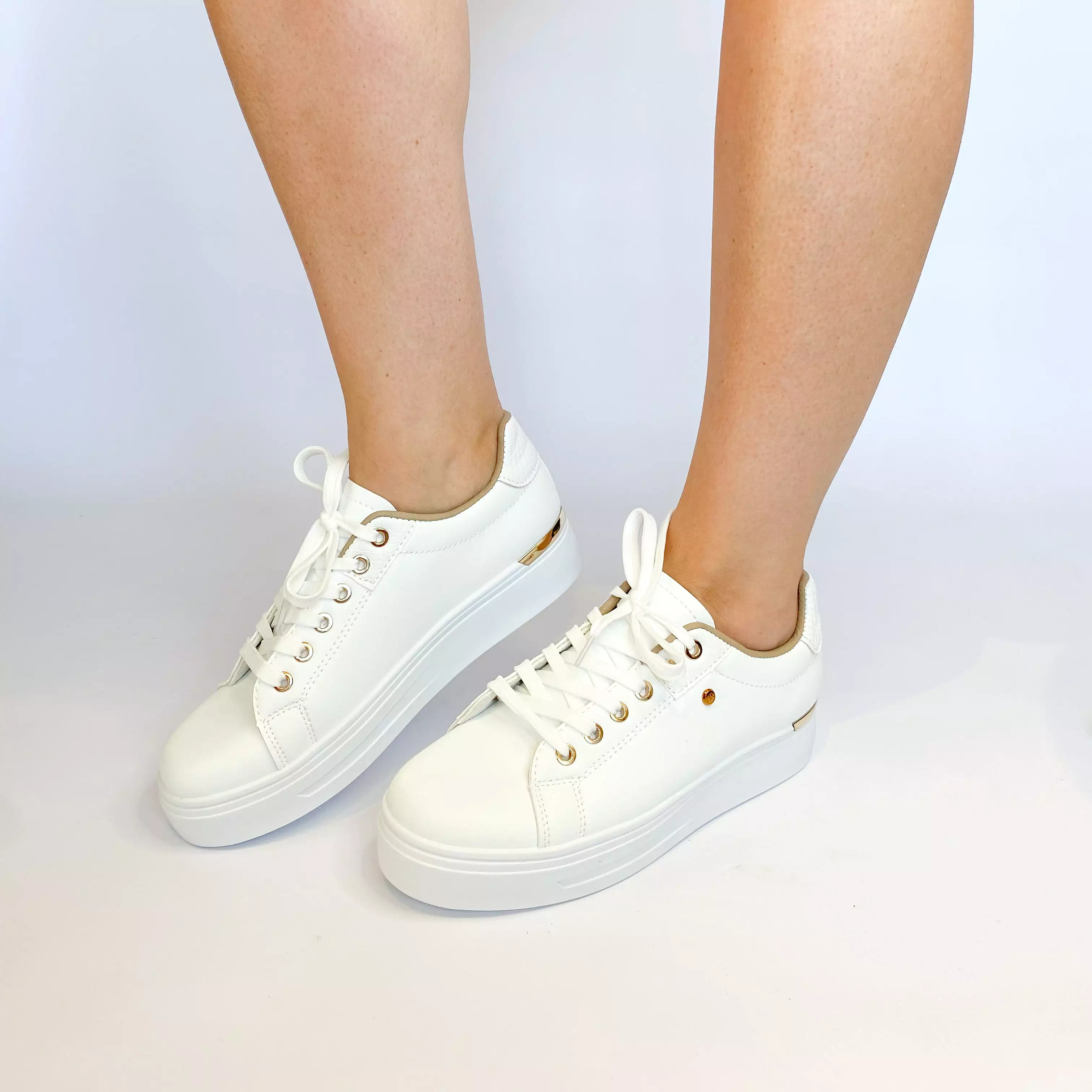 KG white with gold eyelet sneaker