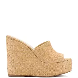 Larroudé x Jennifer Fisher Wedge Mule In Sepia Raffia