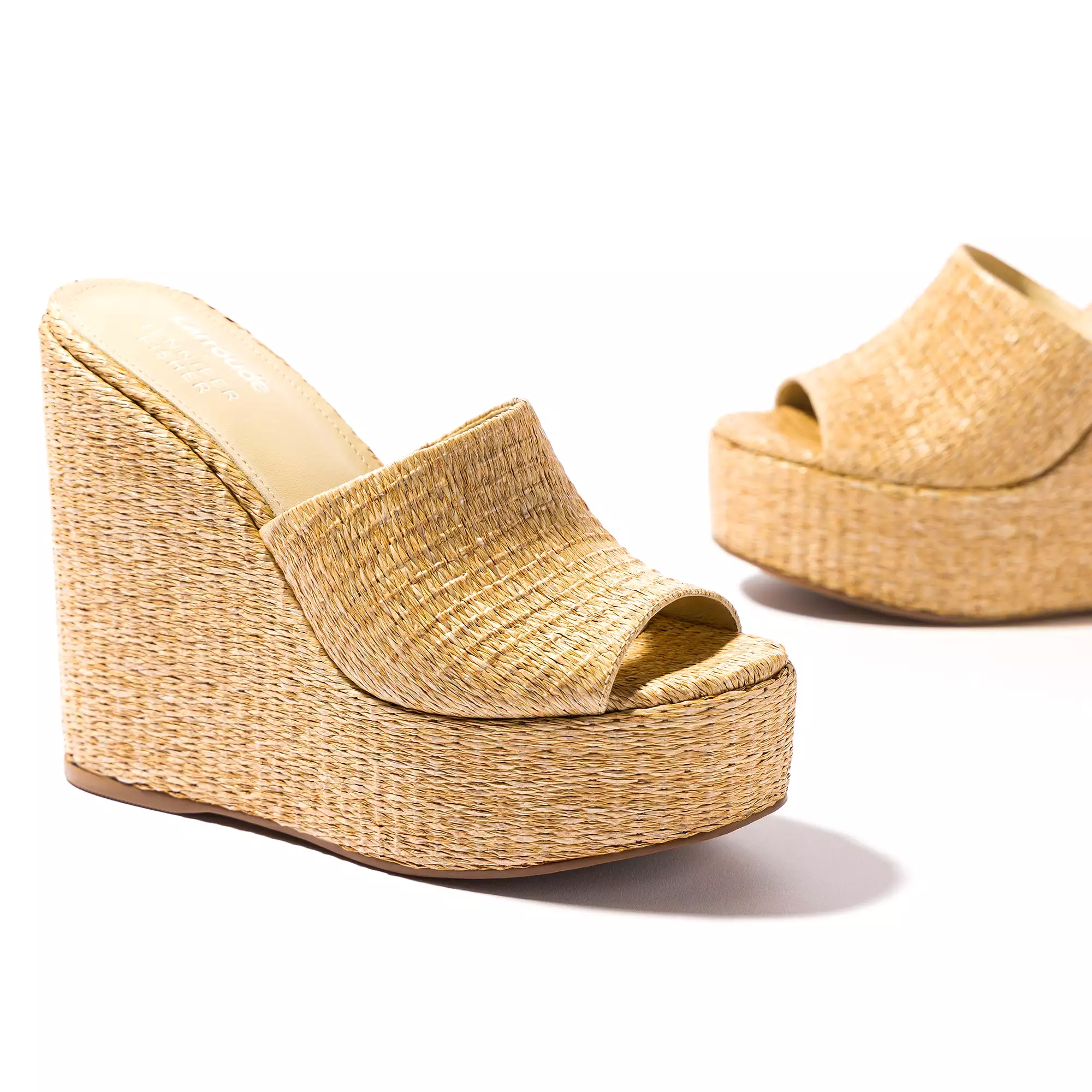 Larroudé x Jennifer Fisher Wedge Mule In Sepia Raffia