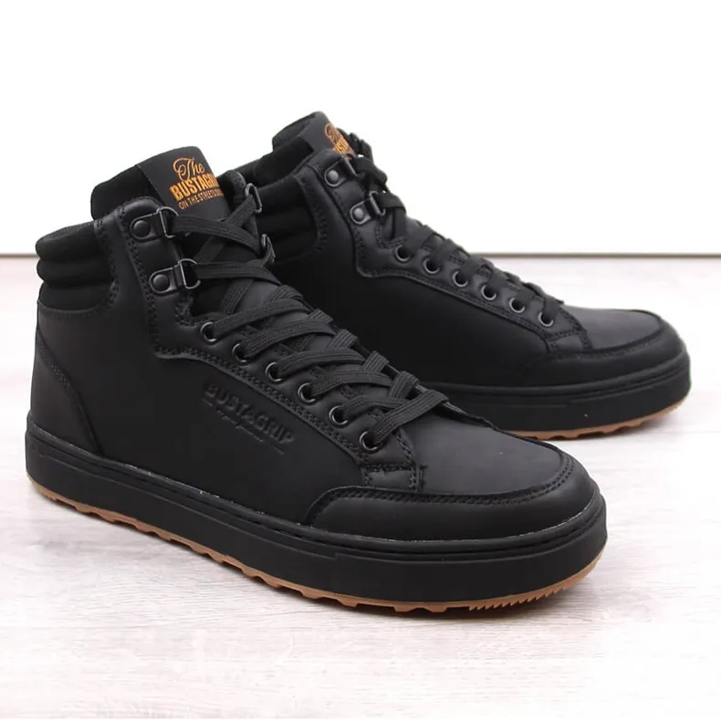 Leather men's high-top sports shoes, black Bustagrip