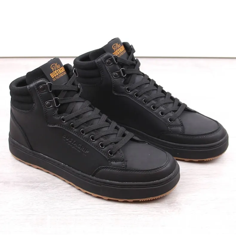 Leather men's high-top sports shoes, black Bustagrip