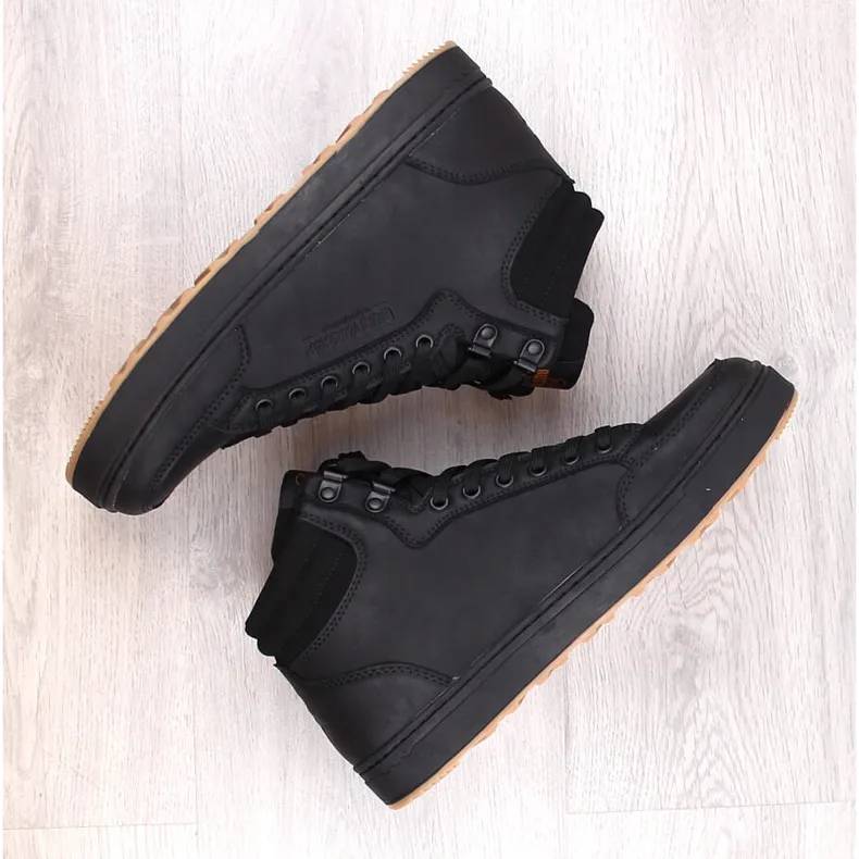 Leather men's high-top sports shoes, black Bustagrip