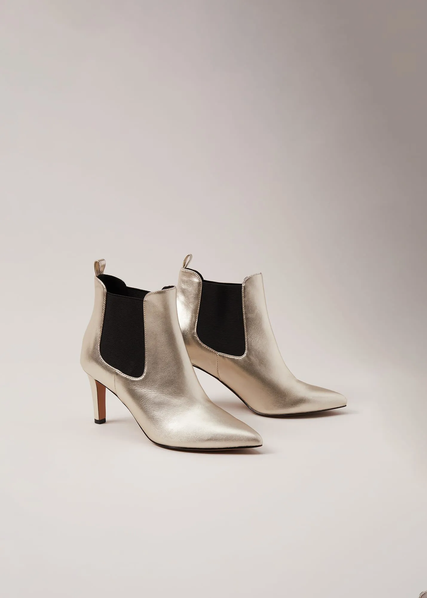 Leather Metallic Ankle Boots