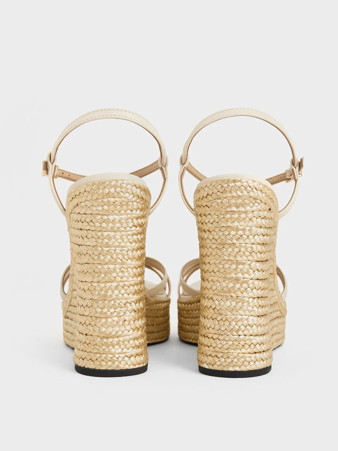 Leather Strappy Espadrille Wedges - White