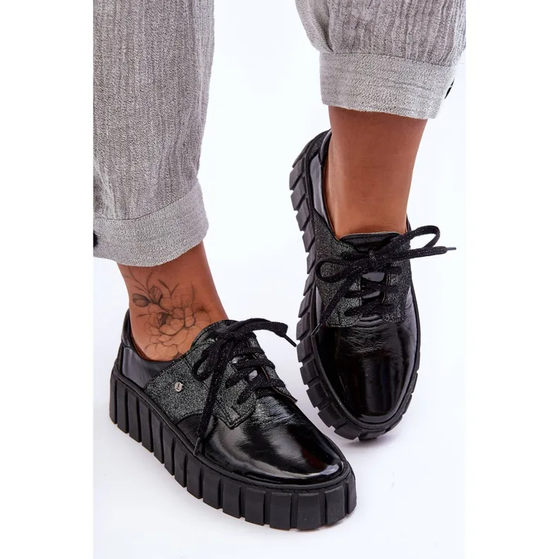 Lemar Leather Platform Shoes Black Hypnosis