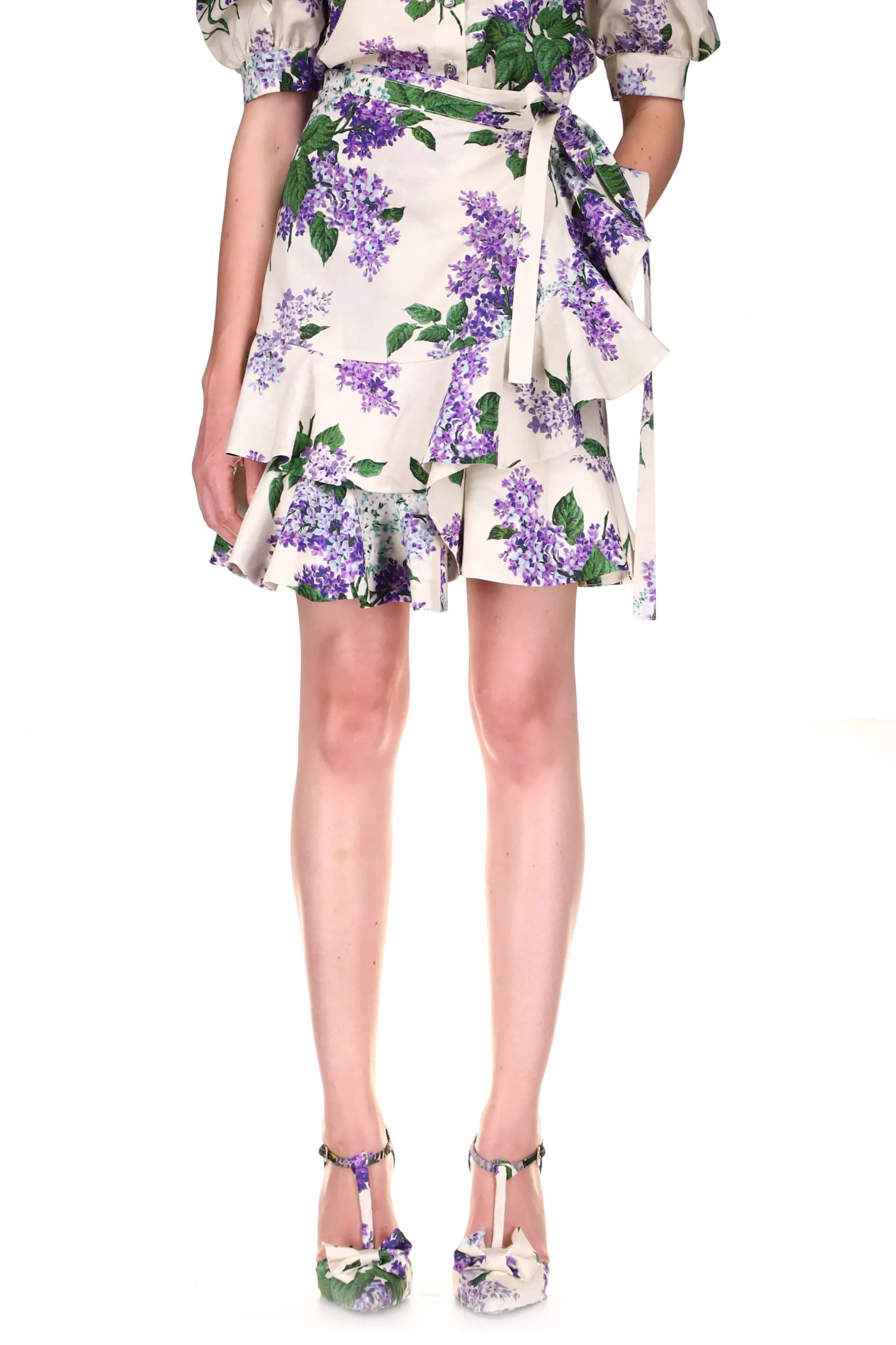 'LILAC GARDEN' SHORTIE RUFFLE WRAP SKIRT