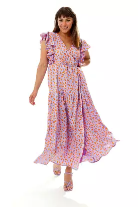 Liquorish Cheetah Print Maxi Wrap Dress In Lilac And Orange