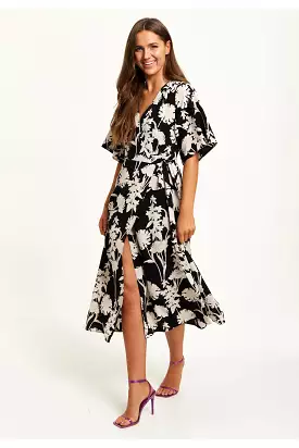 Liquorish Floral Print Midi Wrap Dress With Kimono Sleeves