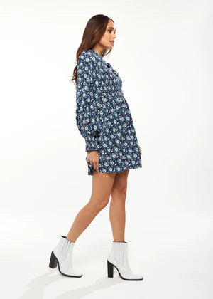 Liquorish Floral Print Smock Mini Dress Peter Pan Collar