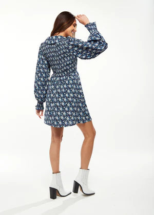 Liquorish Floral Print Smock Mini Dress Peter Pan Collar