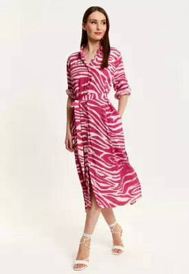 Liquorish Fuchsia Zebra Print Midi Shirt Dress