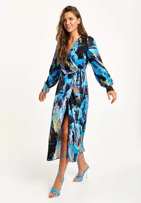 Liquorish Multicolour Abstract Print Midi Wrap Dress