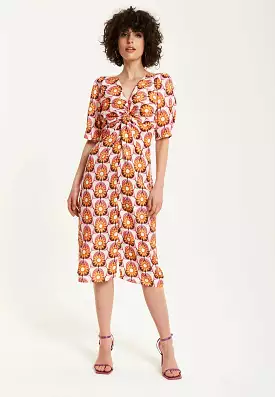 Liquorish Orange Floral Knot Front Midi Dress