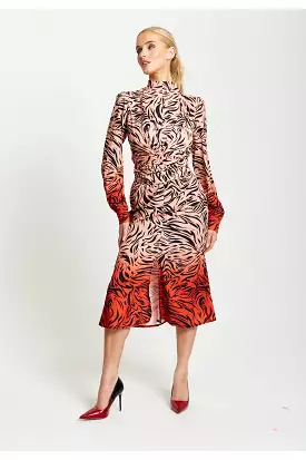 Liquorish Zebra Print Midi Dress With High Neck