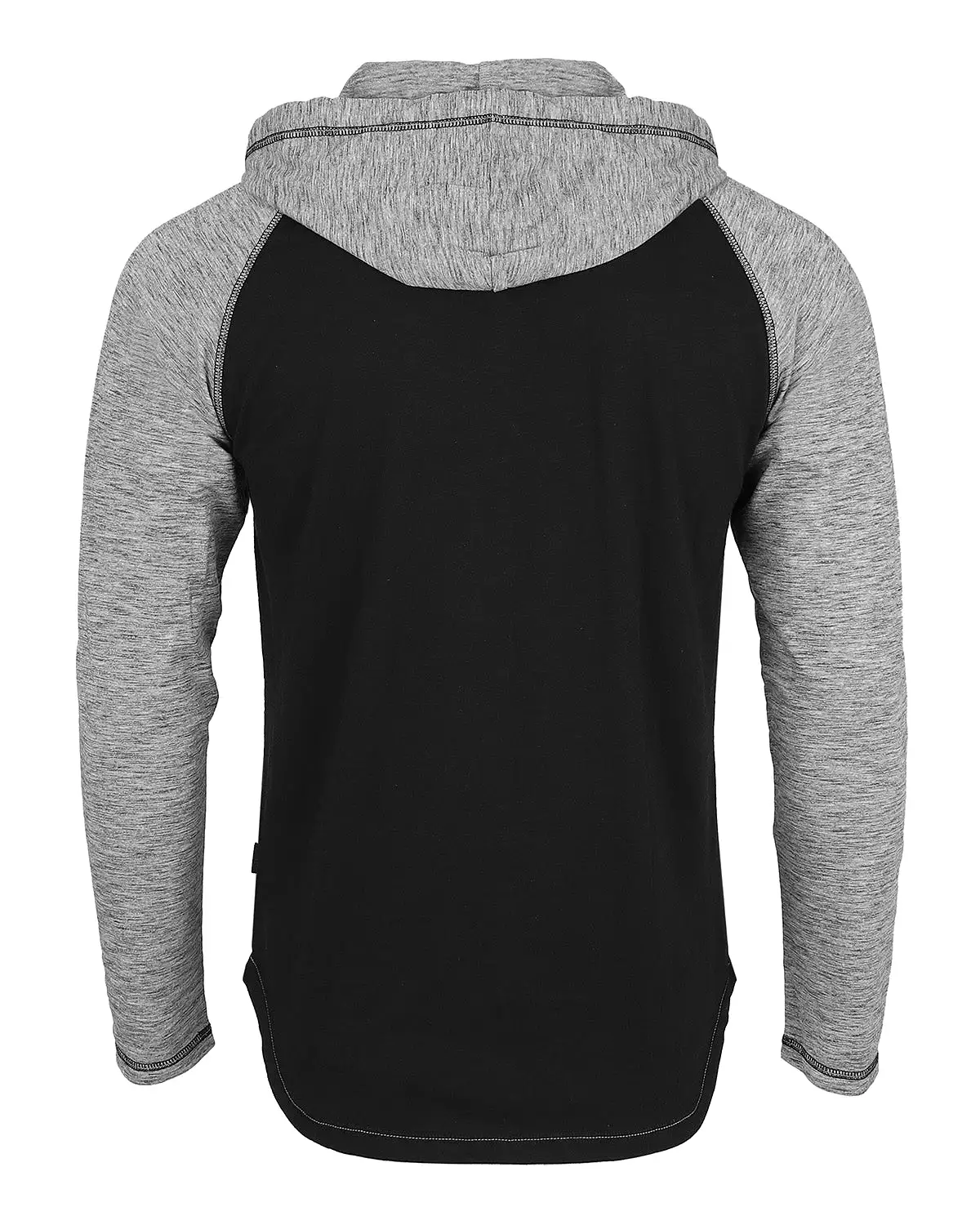 Long Sleeve Raglan Henley Round Bottom Hood T-Shirt White/Black