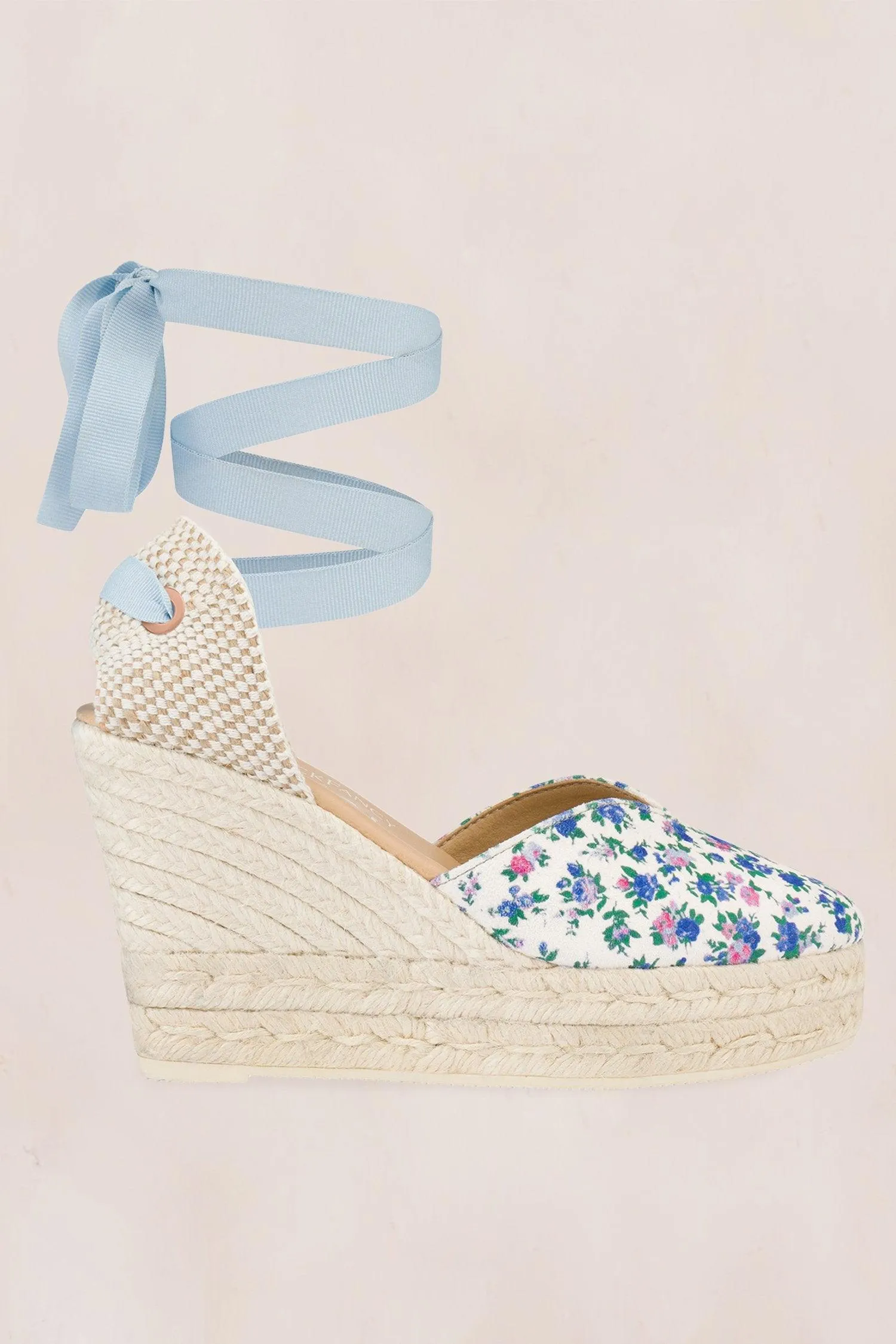 LoveShackFancy X Manebi Wedges in Bluejay Song