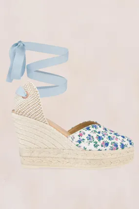 LoveShackFancy X Manebi Wedges in Bluejay Song