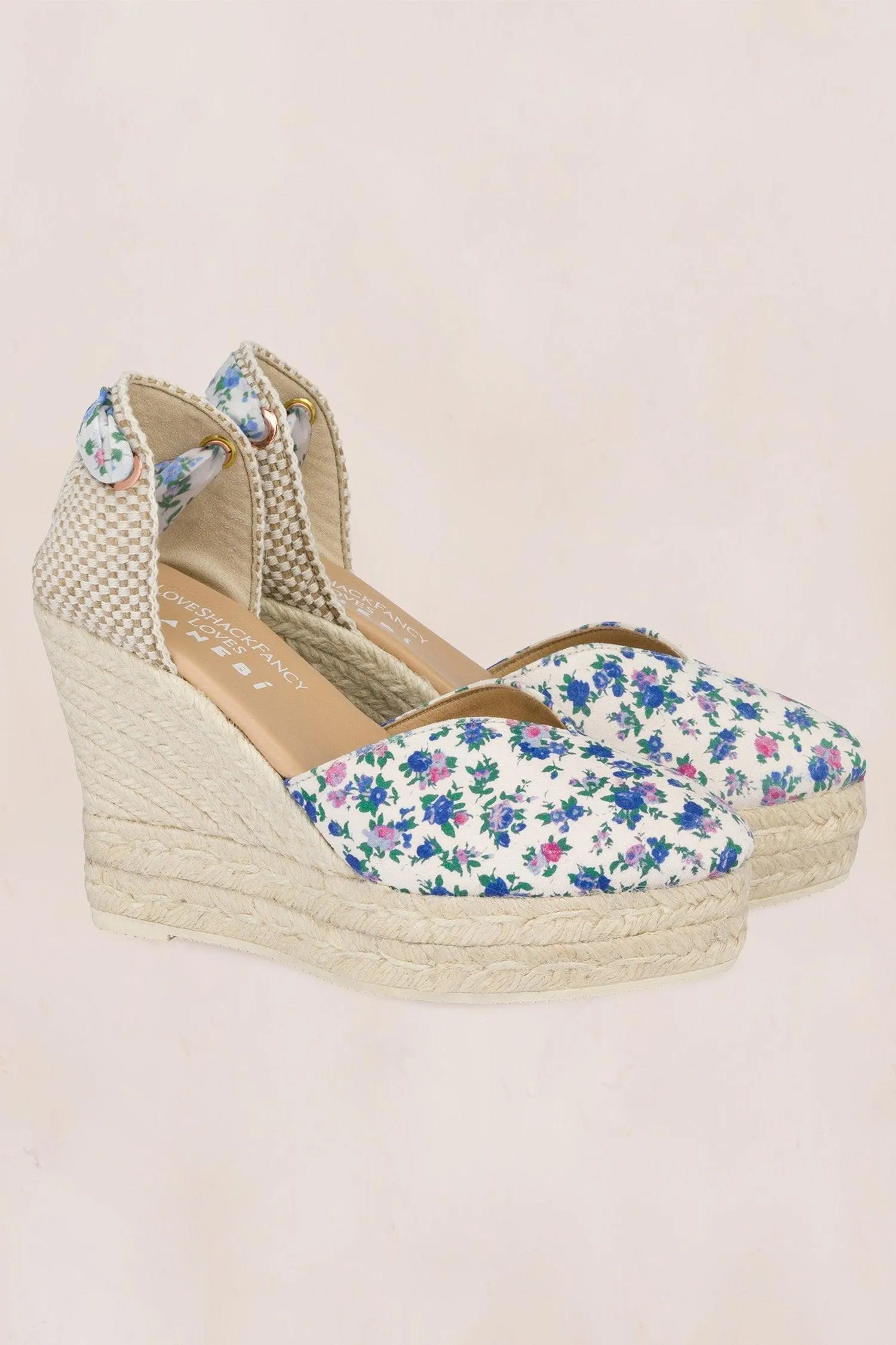 LoveShackFancy X Manebi Wedges in Bluejay Song