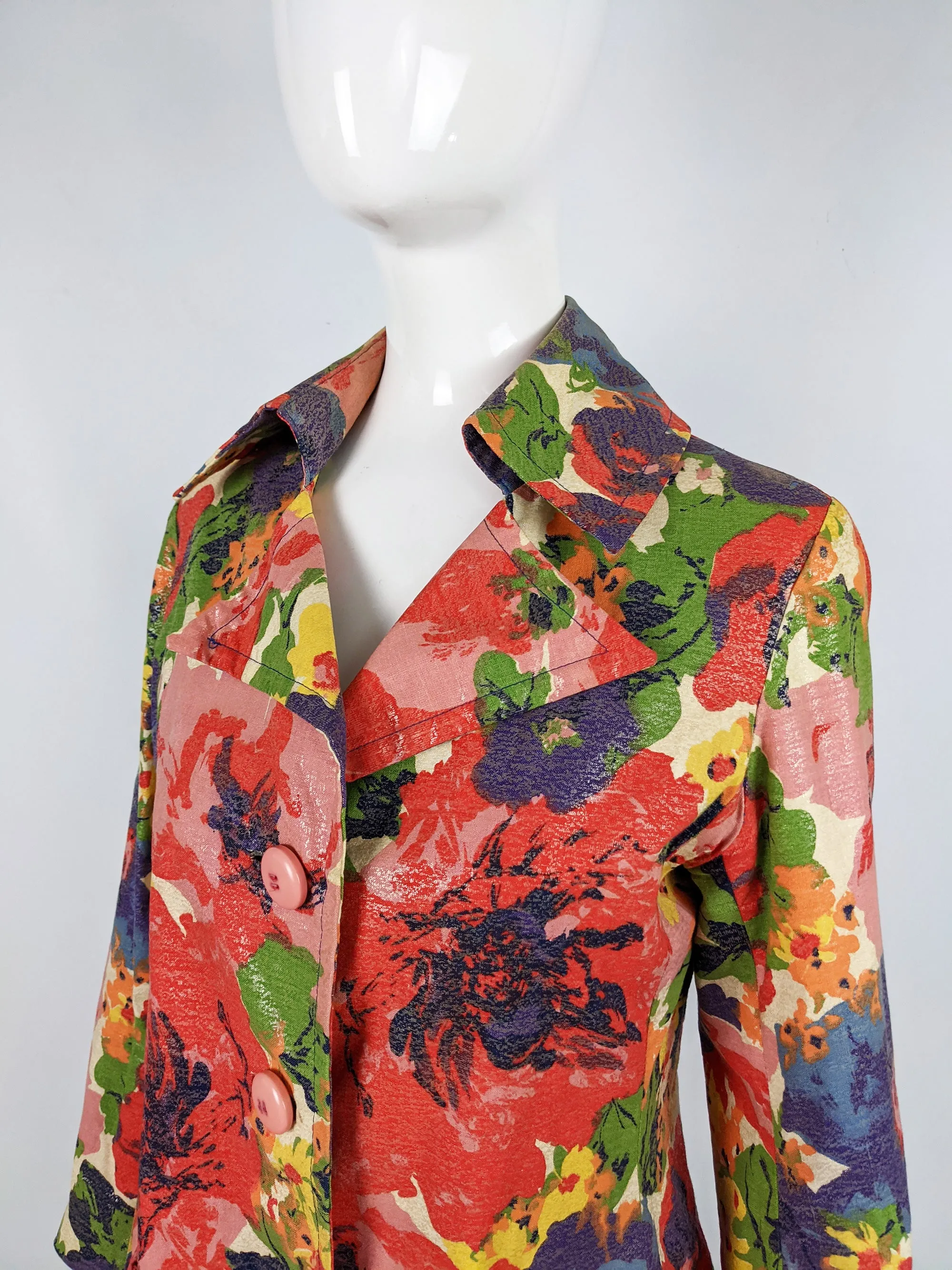 Marguerite Rubel Vintage Multicoloured Short Floral Mod Coat, 1960s