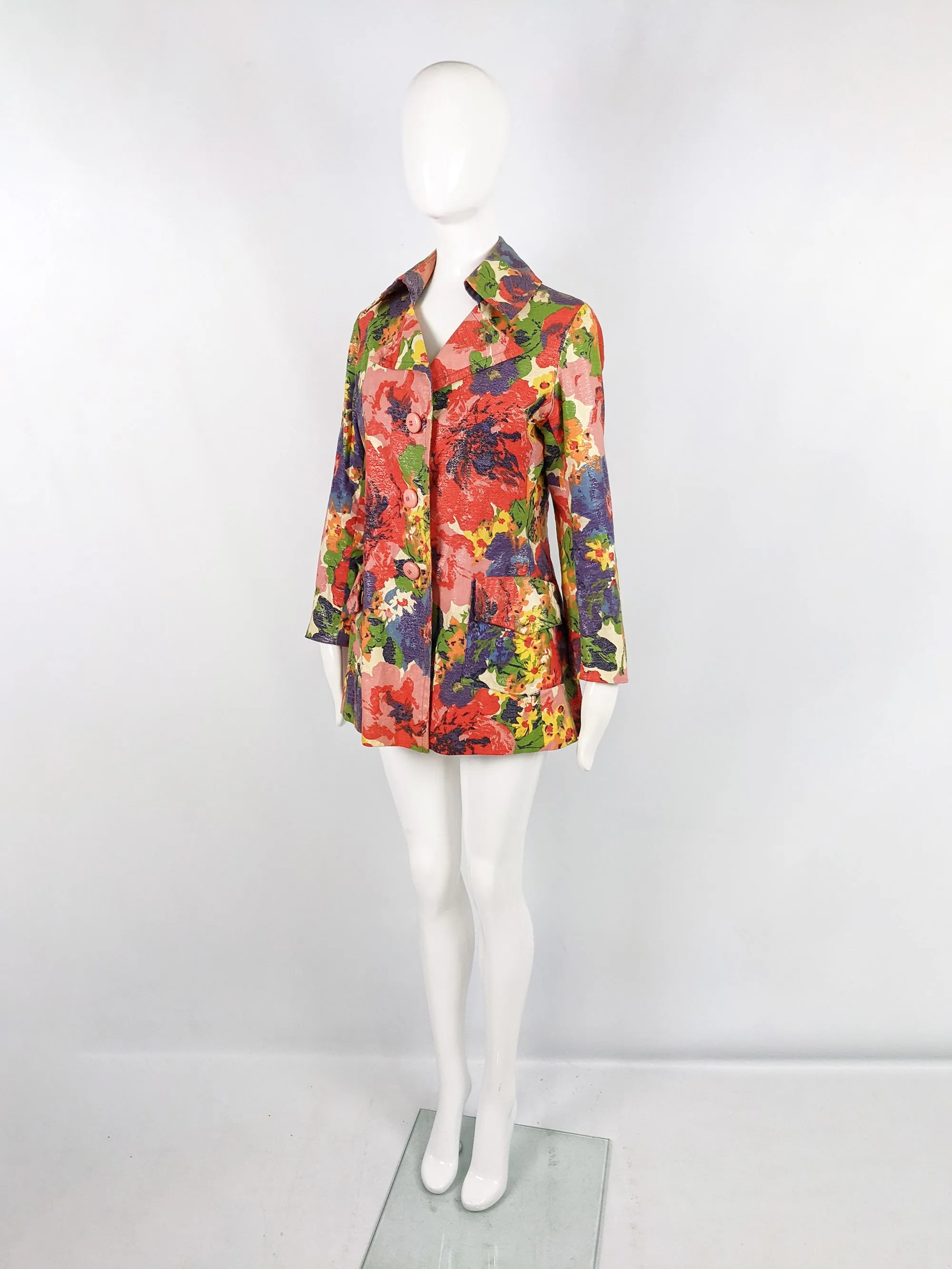 Marguerite Rubel Vintage Multicoloured Short Floral Mod Coat, 1960s