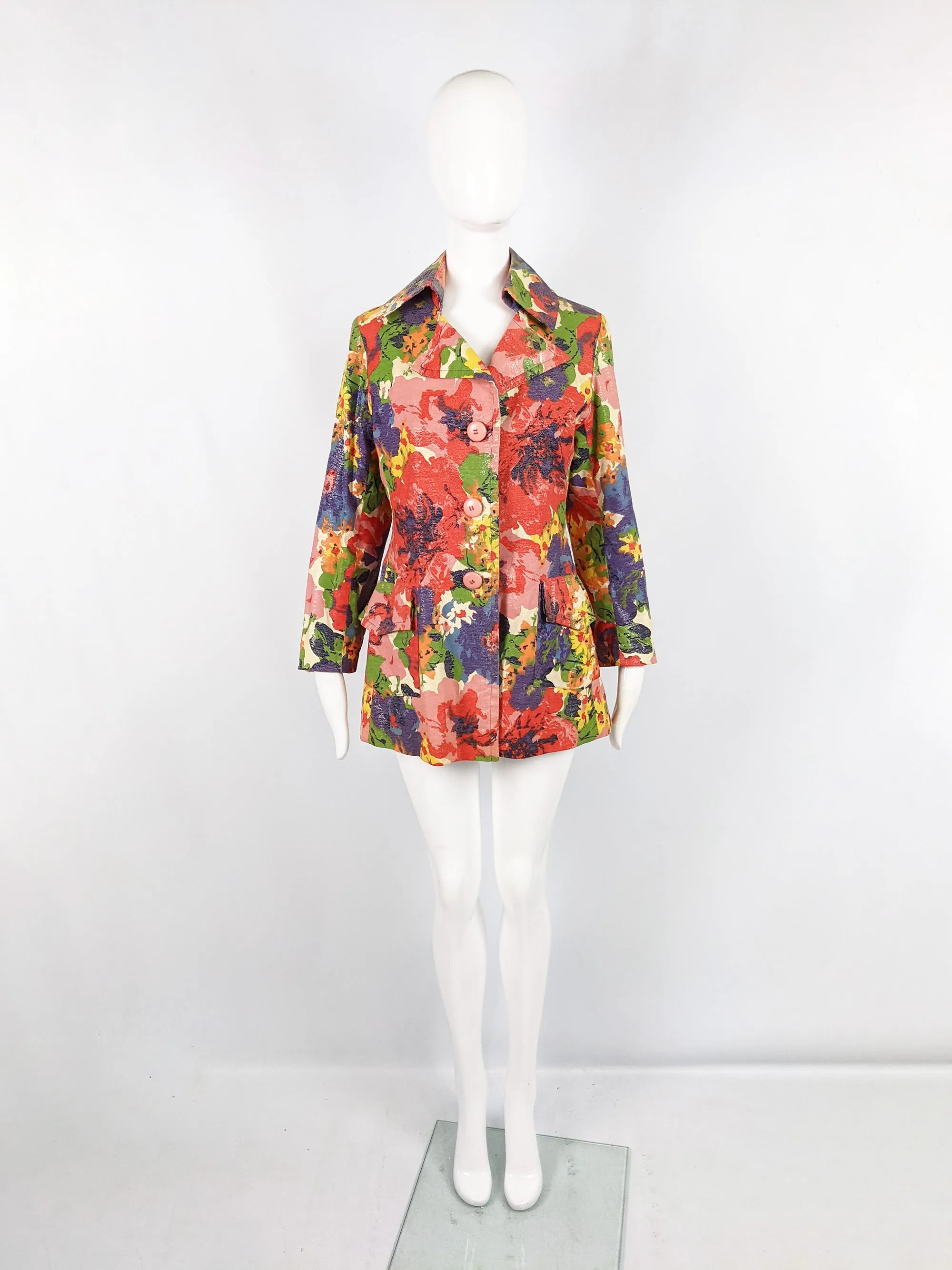 Marguerite Rubel Vintage Multicoloured Short Floral Mod Coat, 1960s