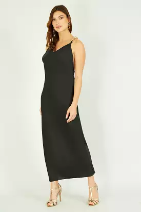 Mela London Black Satin Cowl Neck Maxi Dress