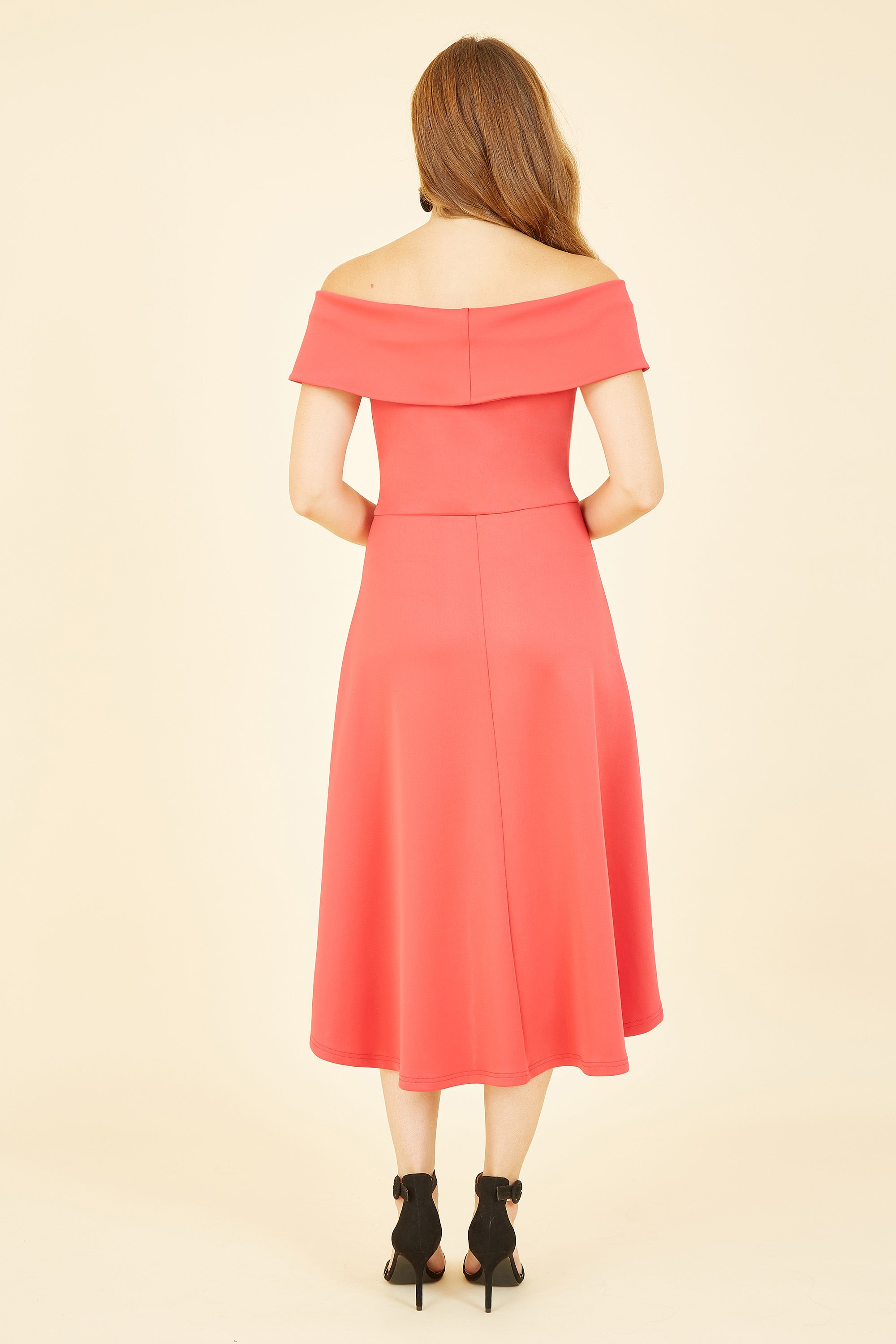 Mela London Red Bardot Dipped Hem Dress