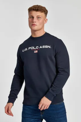 Mens Block Flag Graphic Crew Neck Sweater in Navy Blue