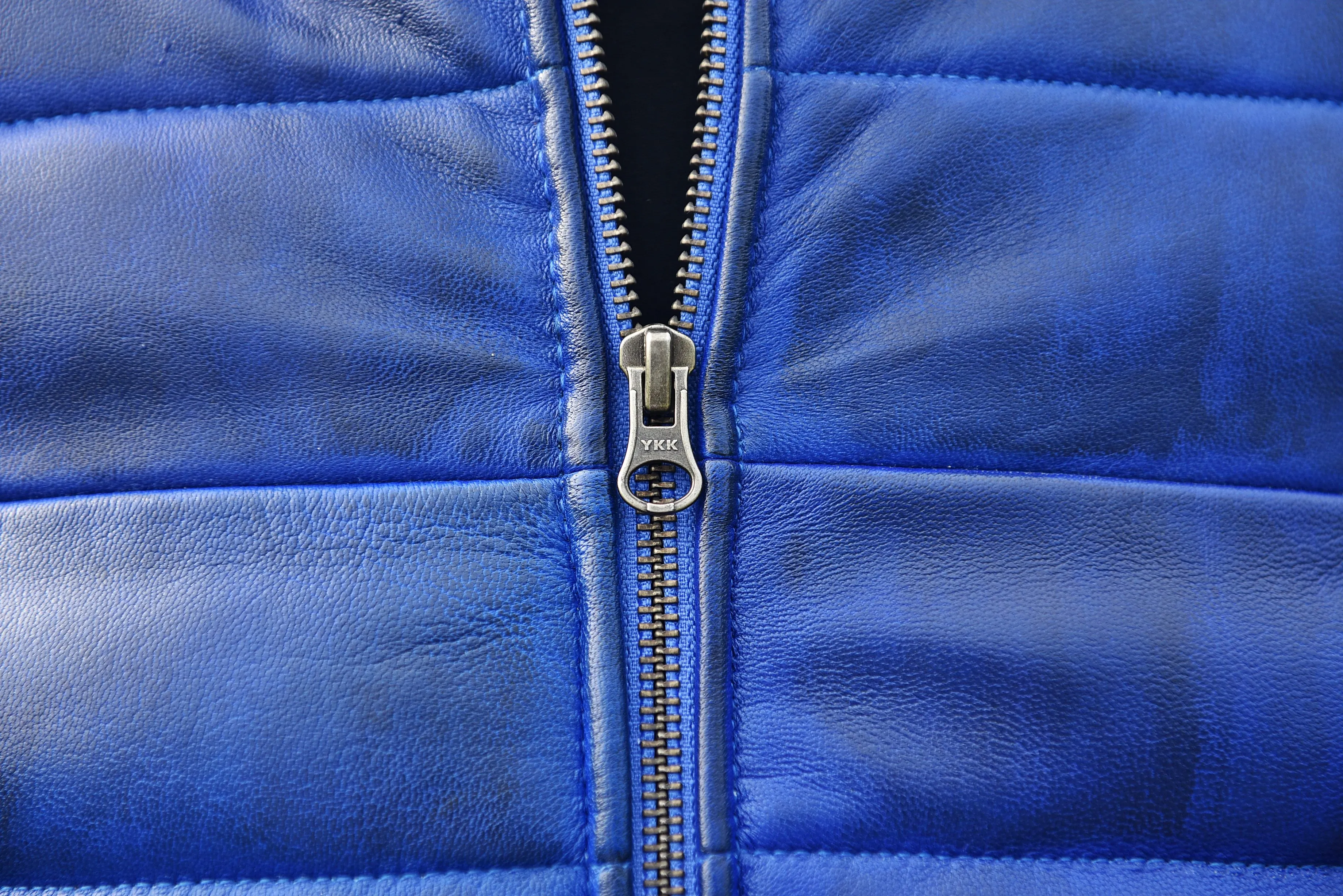 Men's Blue Leather Puffer Jacket