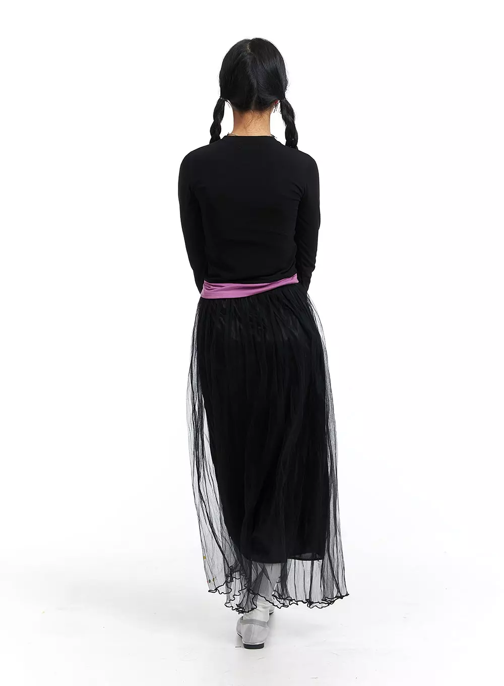 Mesh Layered A-Line Maxi Skirt OJ431