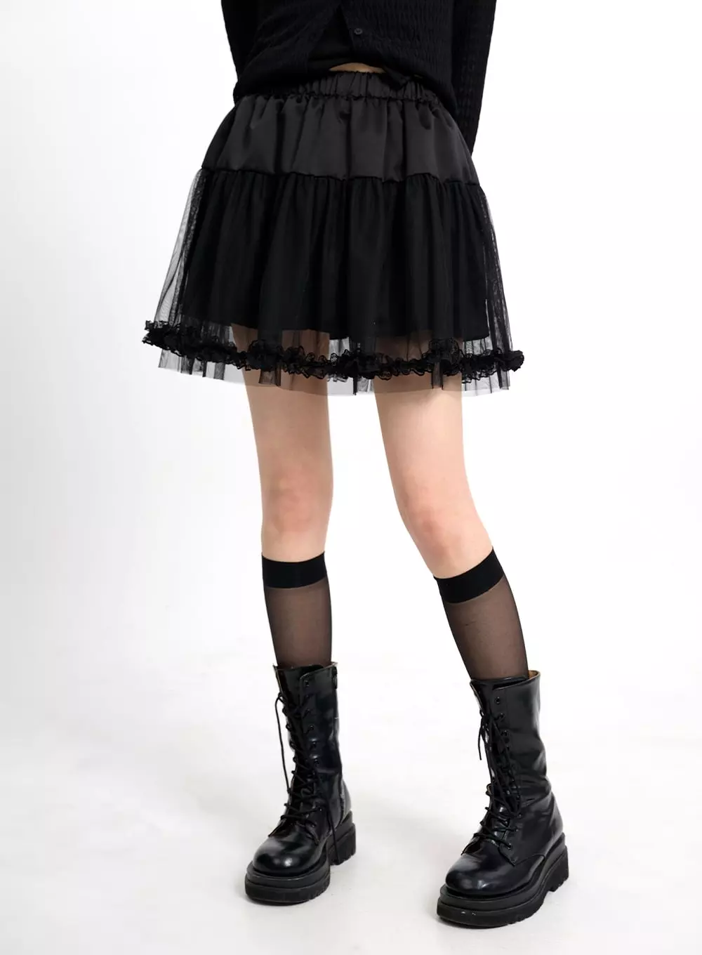 Mesh Ruffle Hem Mini Skirt CM415